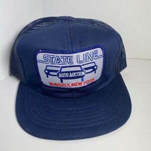 Vintage State Line Auto Auction Waverly NY Snapback Trucker Hat Cap Embroidered